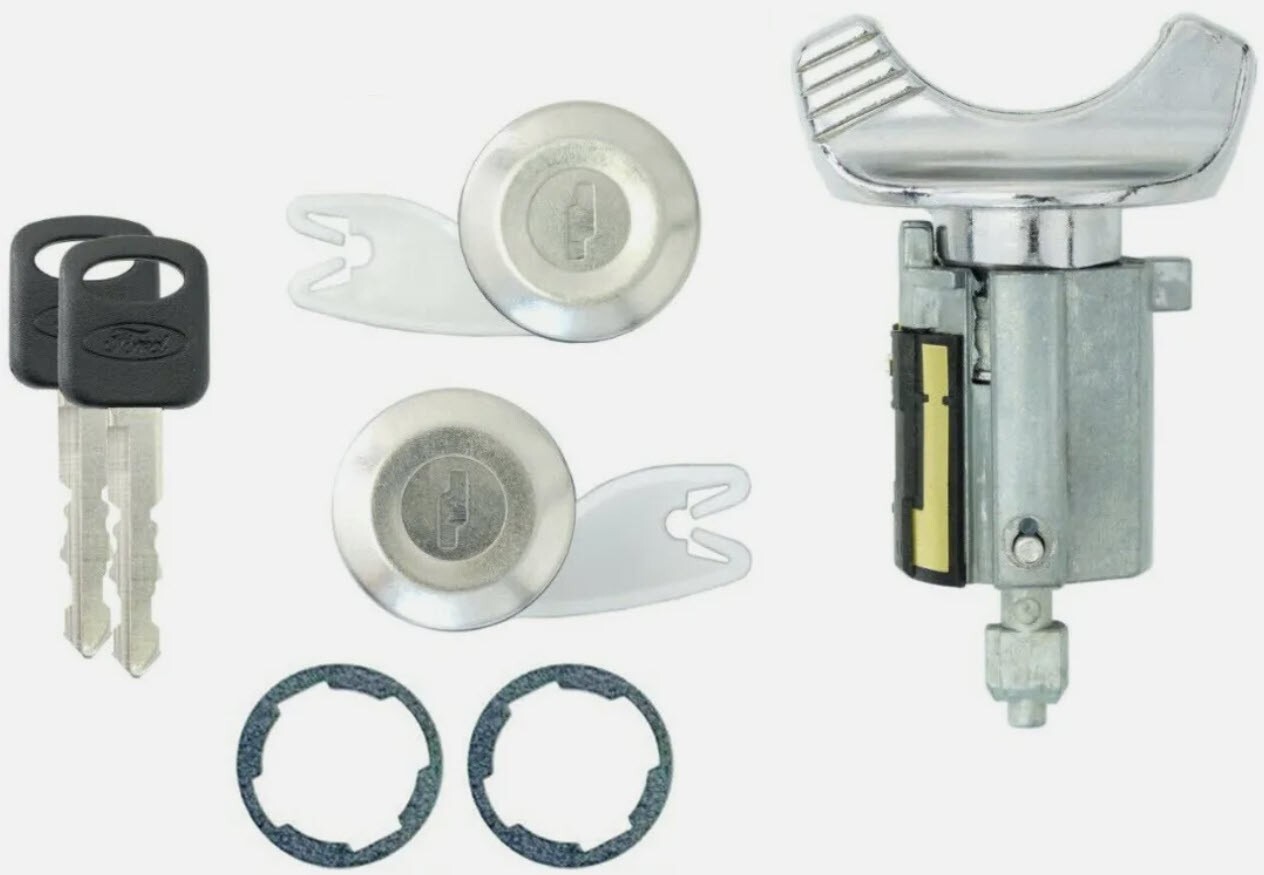 Ford Ignition Switch Lock Cylinder + Pair (2) Door Lock Cylinder W/2 Logo Keys