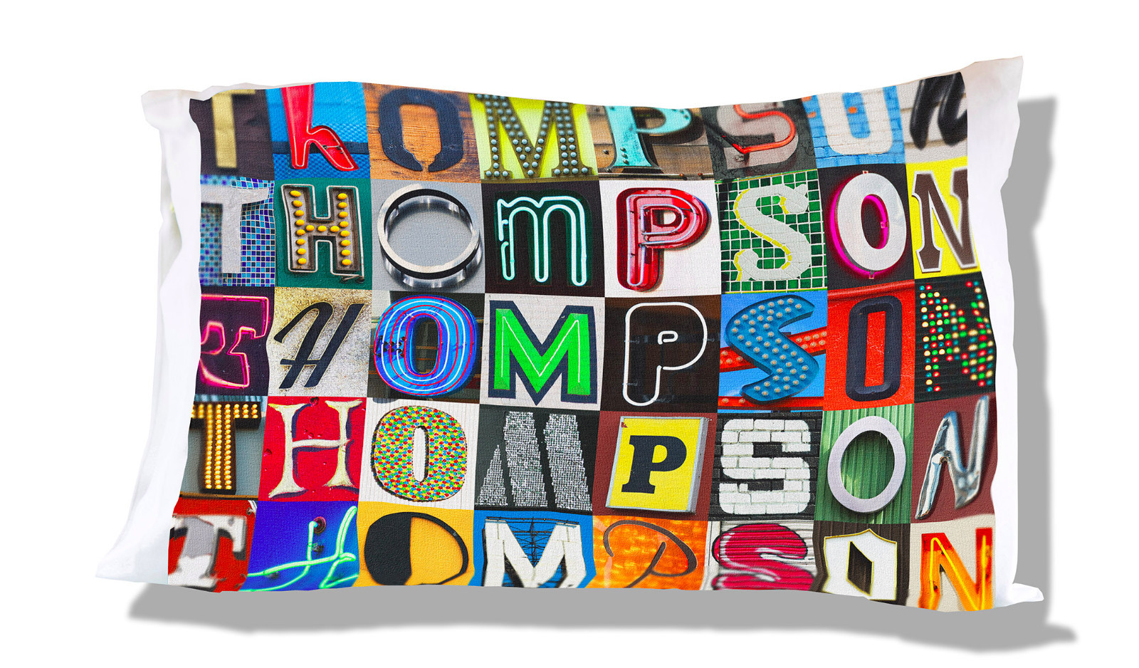 THOMPSON Personalized Pillowcase featuring photos of actual sign letters