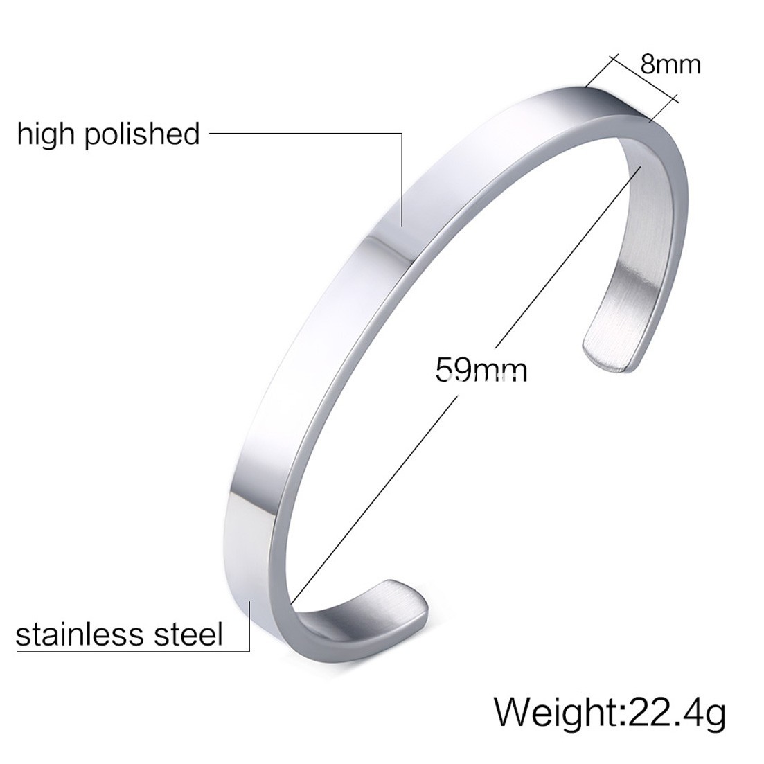 Silver/Gold/Black 6/8mm Stainless Steel Fashion Men's Half Cuff Bracelet Bangle