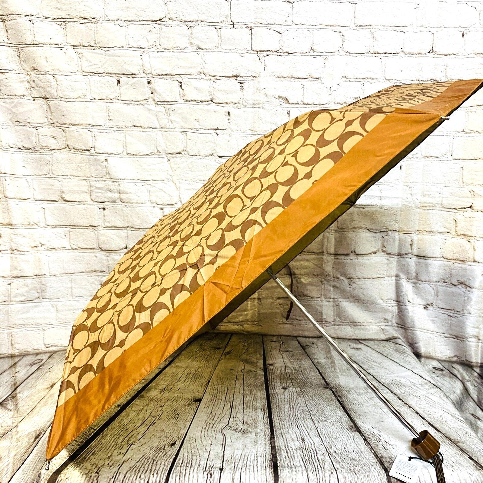 Coach Signature Khaki/saddle Mini UV Protection Umbrella - New with tags