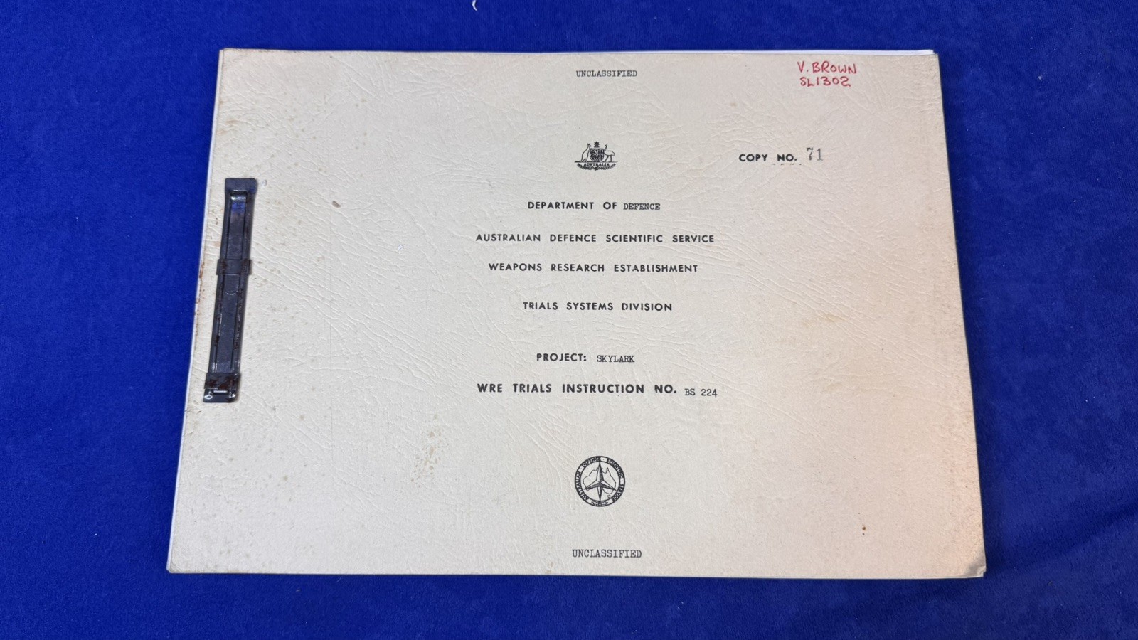 Project Skylark WRE Trials Instruction BS 224 Australian Defence Document