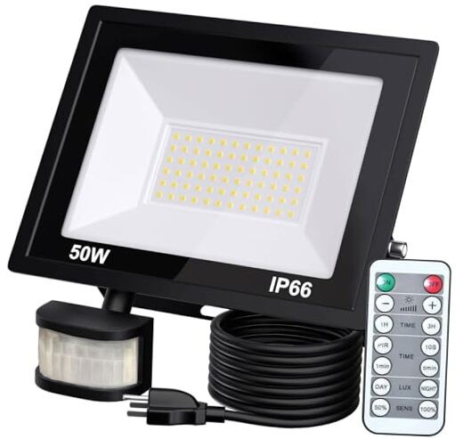 50W Plug in LED Motion Sensor Flood Light, PIR Induction Lamp, Dusk to 1-Pack
