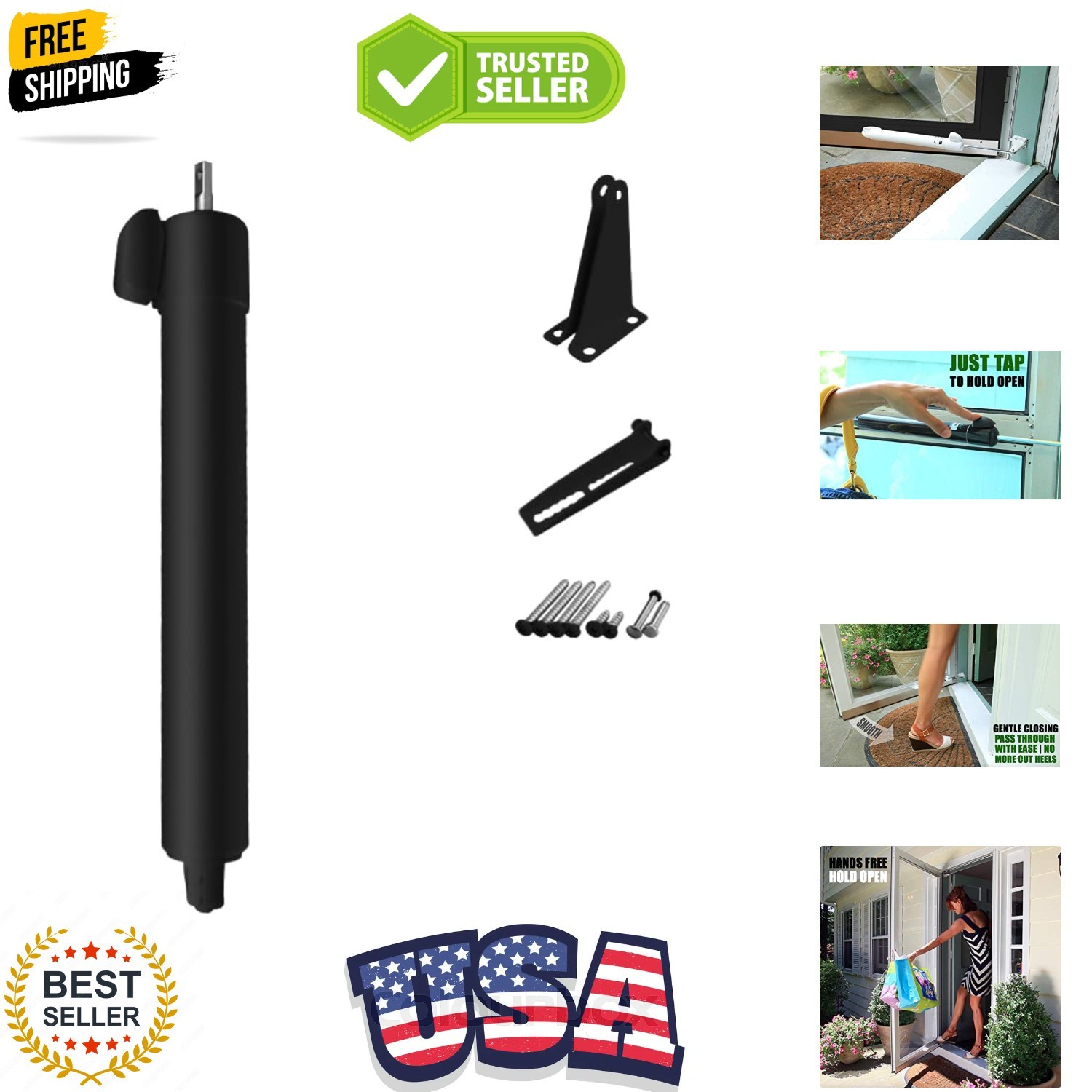 Touch 'n Hold Smooth - Heavy Duty Door Closer System Black