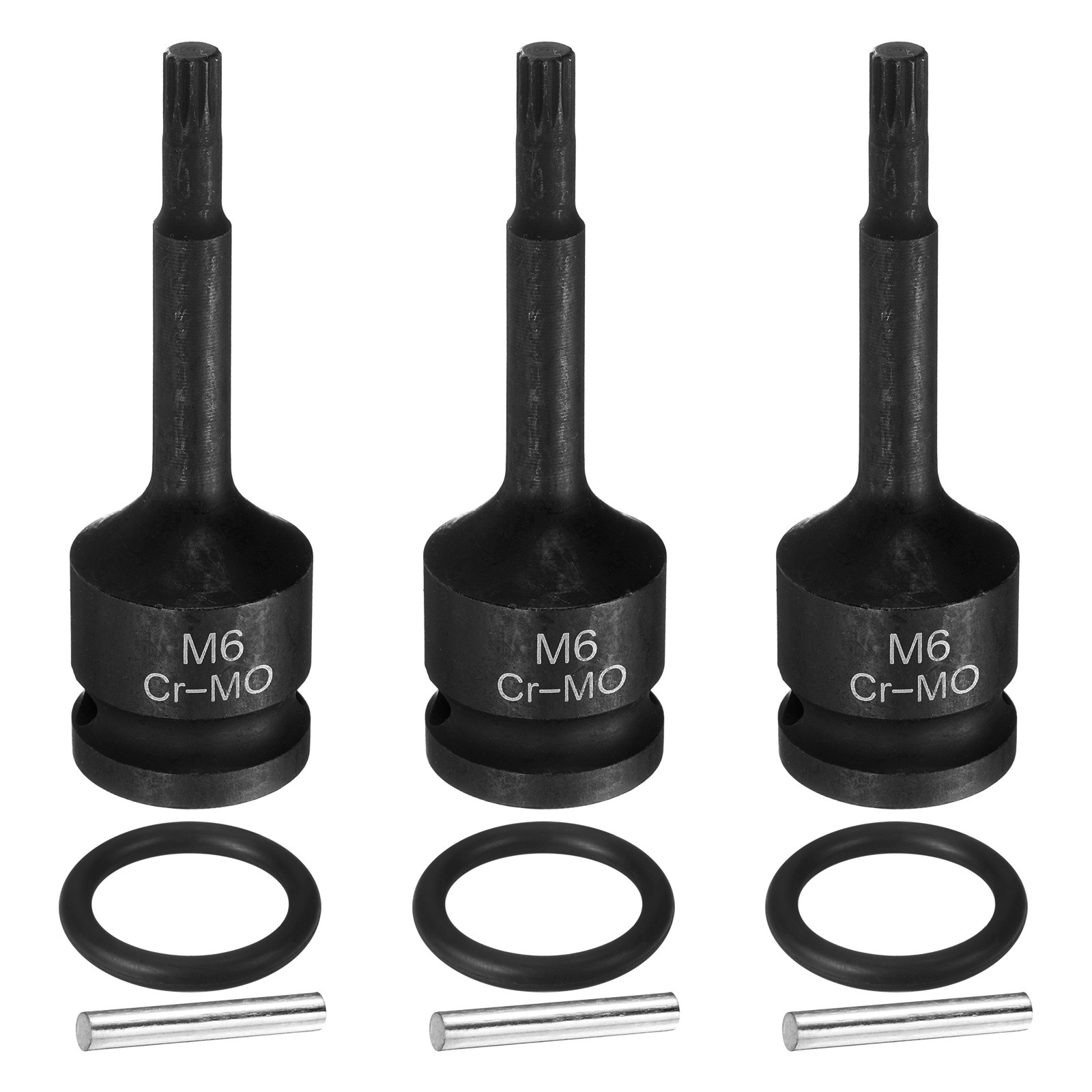 3pcs 1/2" Drive M6 Triple Square Impact Spline Bit Socket 6mm CR-MO Steel