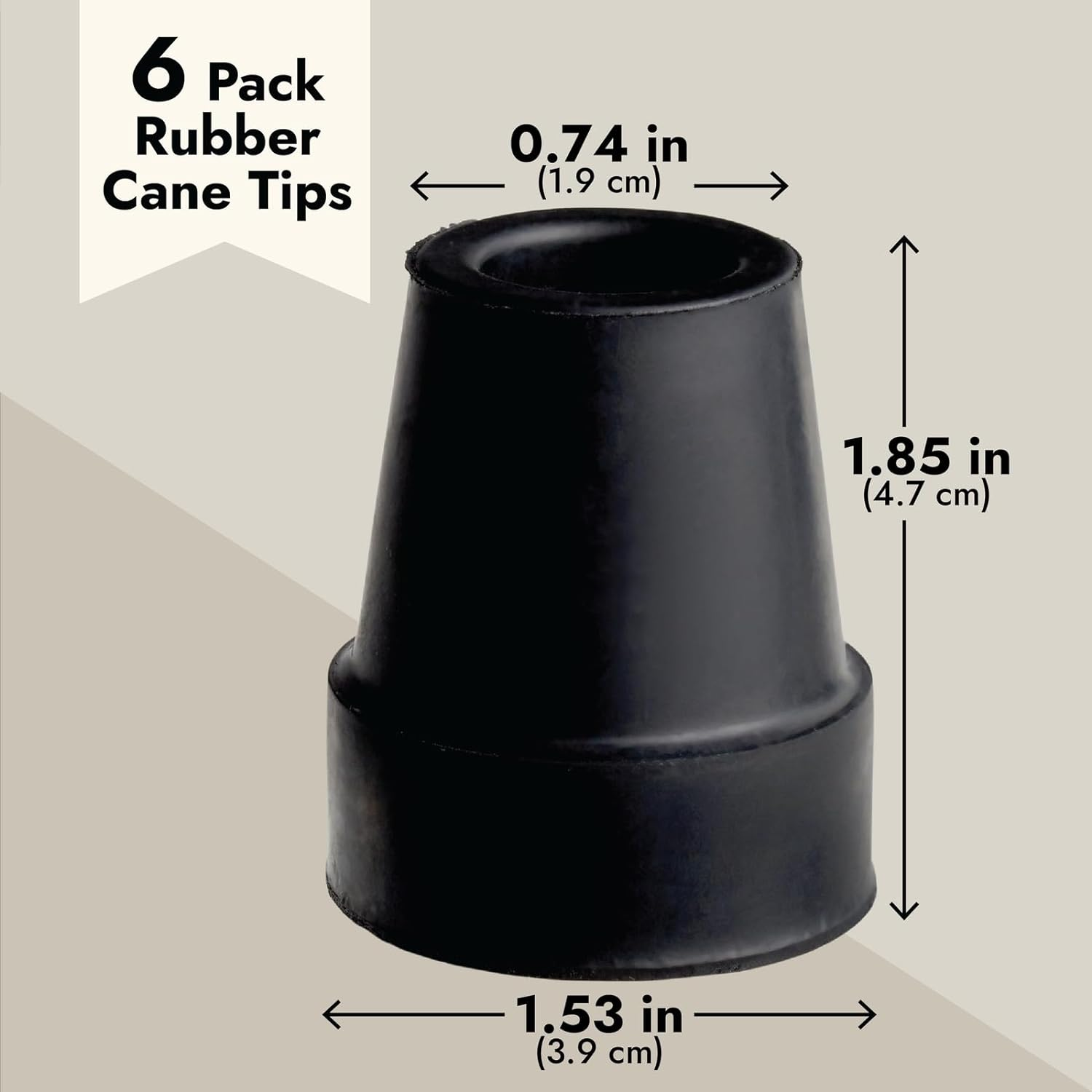 6 Pack Replacement Rubber Cane Tips for Canes, Walking Sticks, Walkers (Black, 3