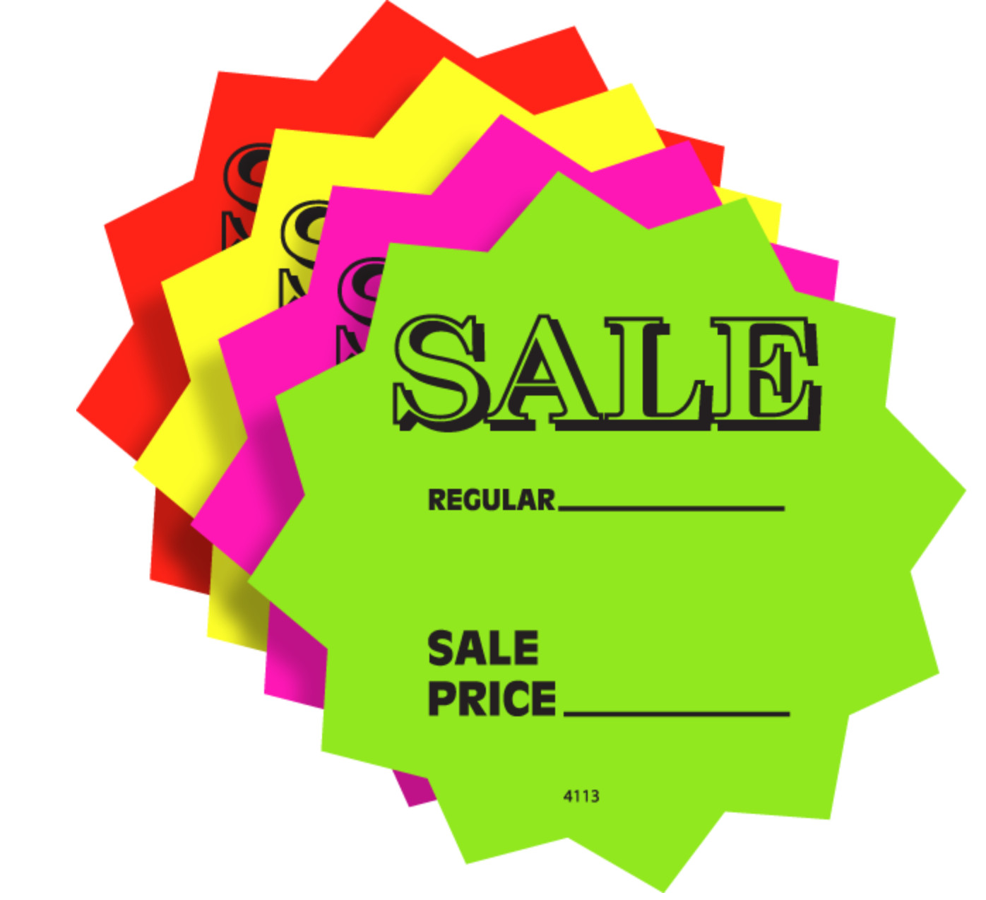 100 3" SALE Price Solar Star Burst Neon Fluorescent Retail Signs 25 Each Color