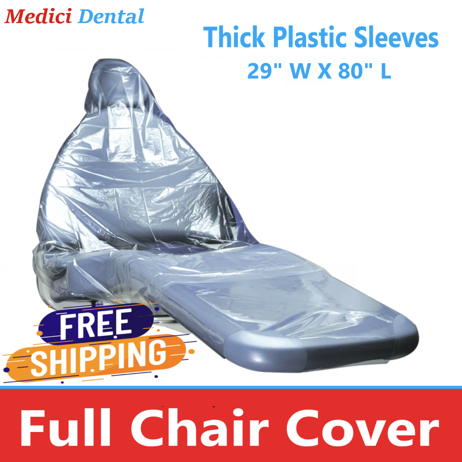 Dental Full Chair Cover Chair Sleeves 29" x 80" Clear Plastic 125 Dispenser Case