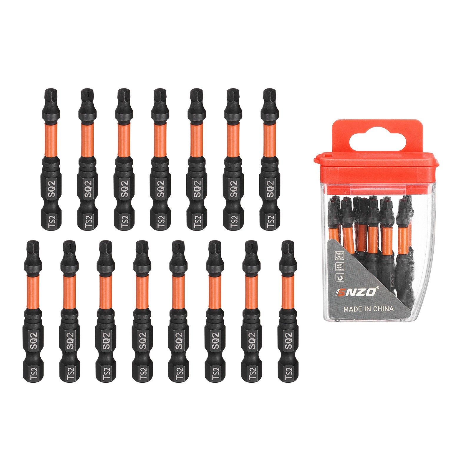 15pcs 1/4" Hex Shank SQ2 Magnetic Head 2" Length Square Head Screwdriver Bits