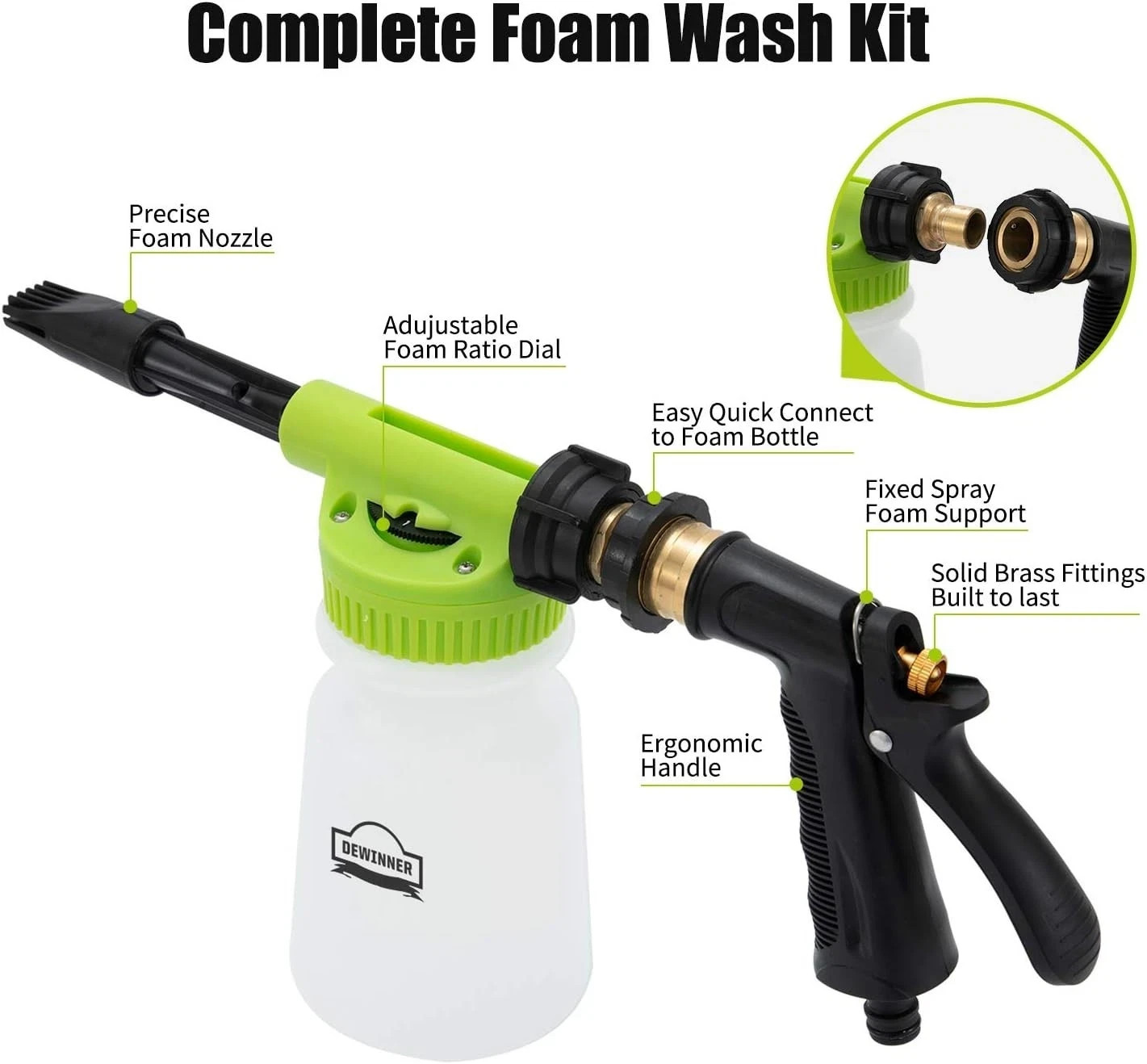 Car Wash Foam Cannon for Garden Hose – Thick Snow Foam Sprayer, Brass Fittings