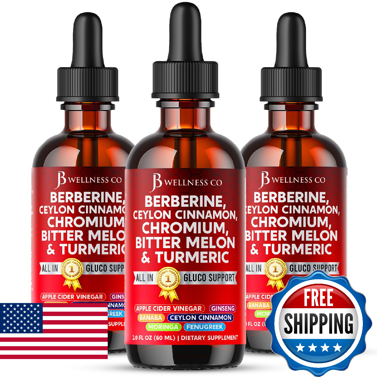 Berberine with Ceylon Cinnamon Supplement Liquid Drops + Bitter Melon Extract, G