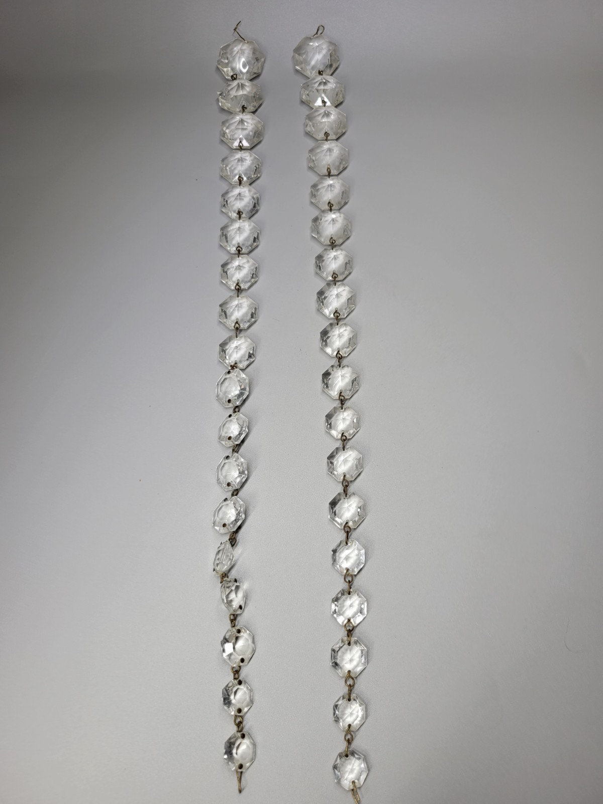 Set of 2 Faceted Clear Crystal Glass Chandelier Graduated Prism Chains Lot 1
