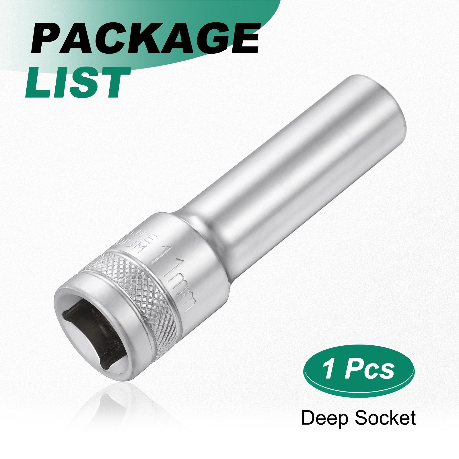 6 Points Deep Socket, 1/2" Drive 11mm Nickel Plating Hex Socket 3.1" Long