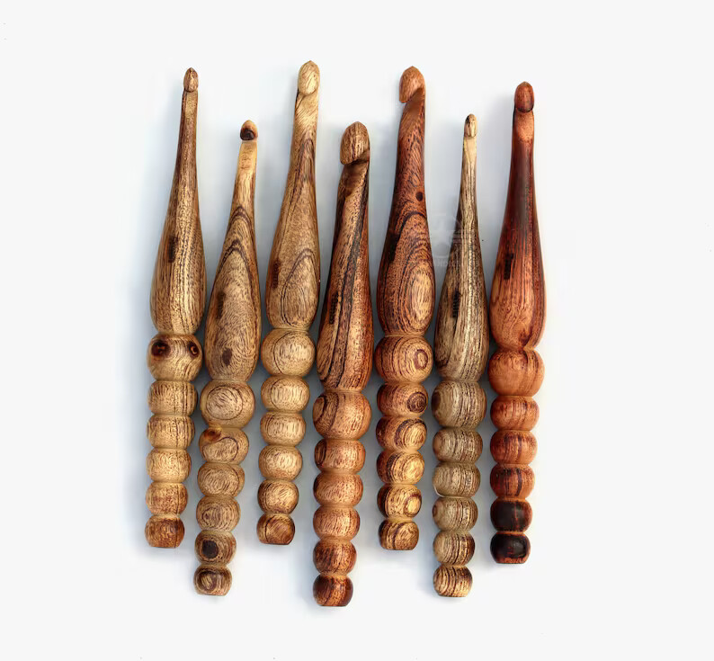 Crochet Hook Set of 7 - Ergonomic Wooden Crochet Hook, HANDMADE Crochet Hook