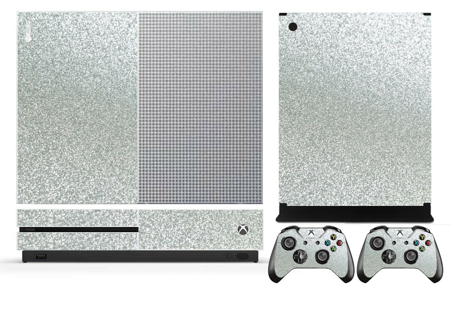 Shining Silver Bling Glitter Skin Sticker Xbox One S (Slim) & 2 controller skins