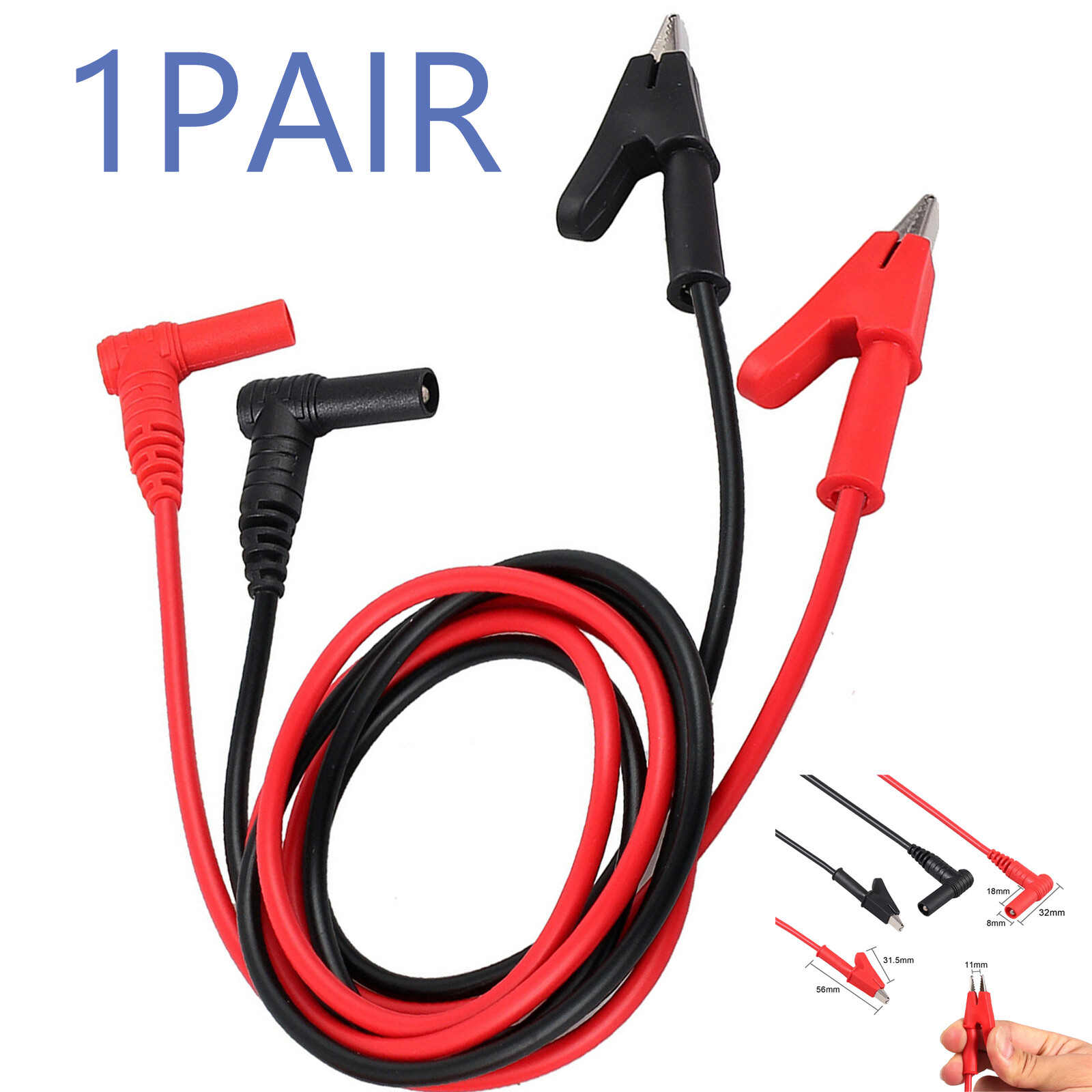 3.28 ft Multimeter Alligator Probe Test Lead Clip to Banana Plug Probe Cable New