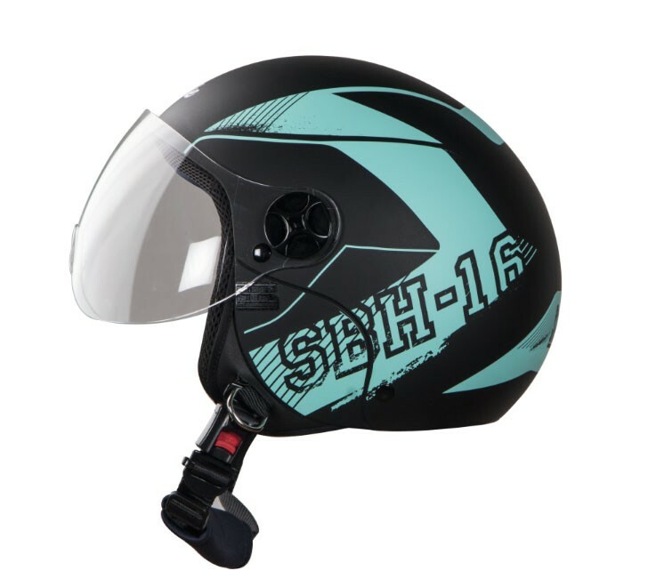 SBH-16 Pulse Beat Matt Black+Light Blue Open Face Clear Visor S Size 540MM ECs