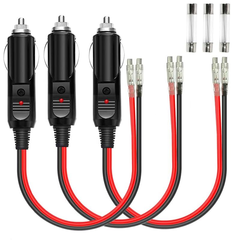 3 Pack 12V/24V cigarette lighter male plug adapter connectors, 16AWG with...