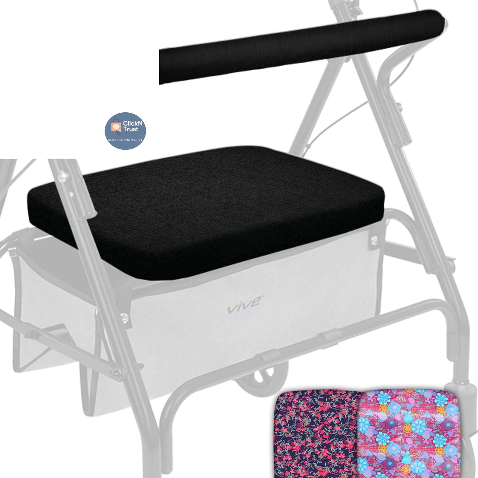 Vive Rollator Walker Seat and Backrest Covers - Removable Washable Black