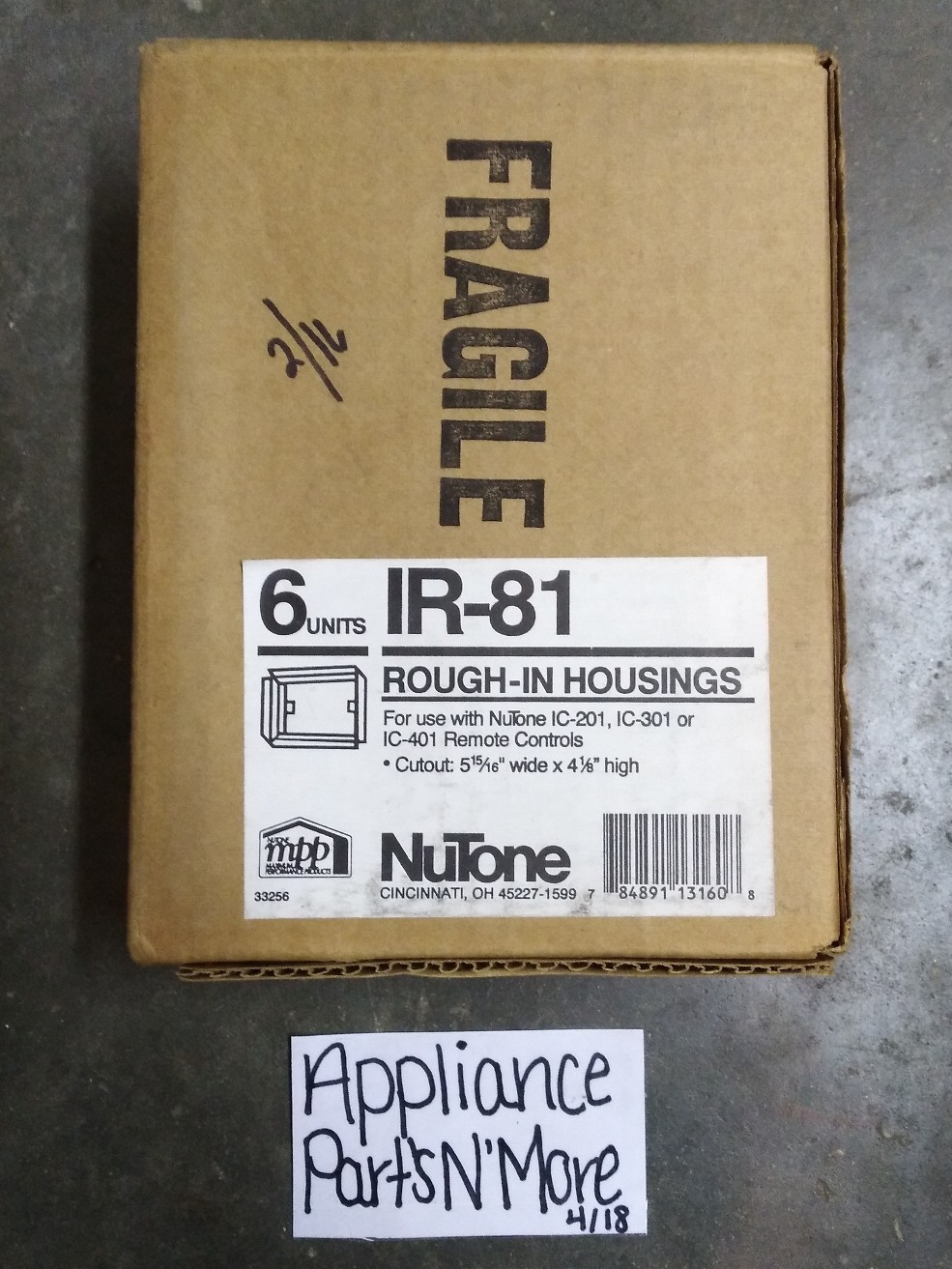 NUTONE ROUGH-IN HOUSINGS 6 UNITS PN: R-81 FOR IC-201,301,401 FREE SHIPPING NEW