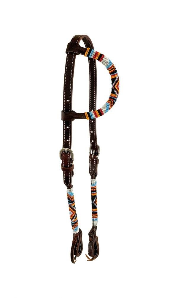 Showman Beaded Southwest Design Single Ear Leather Headstall