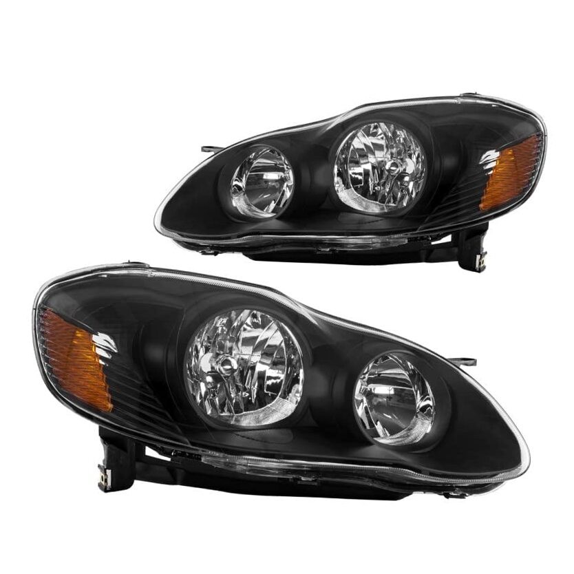 Headlight Assembly, Compatible with 2003-2008 Corolla, Amber Corner, Black