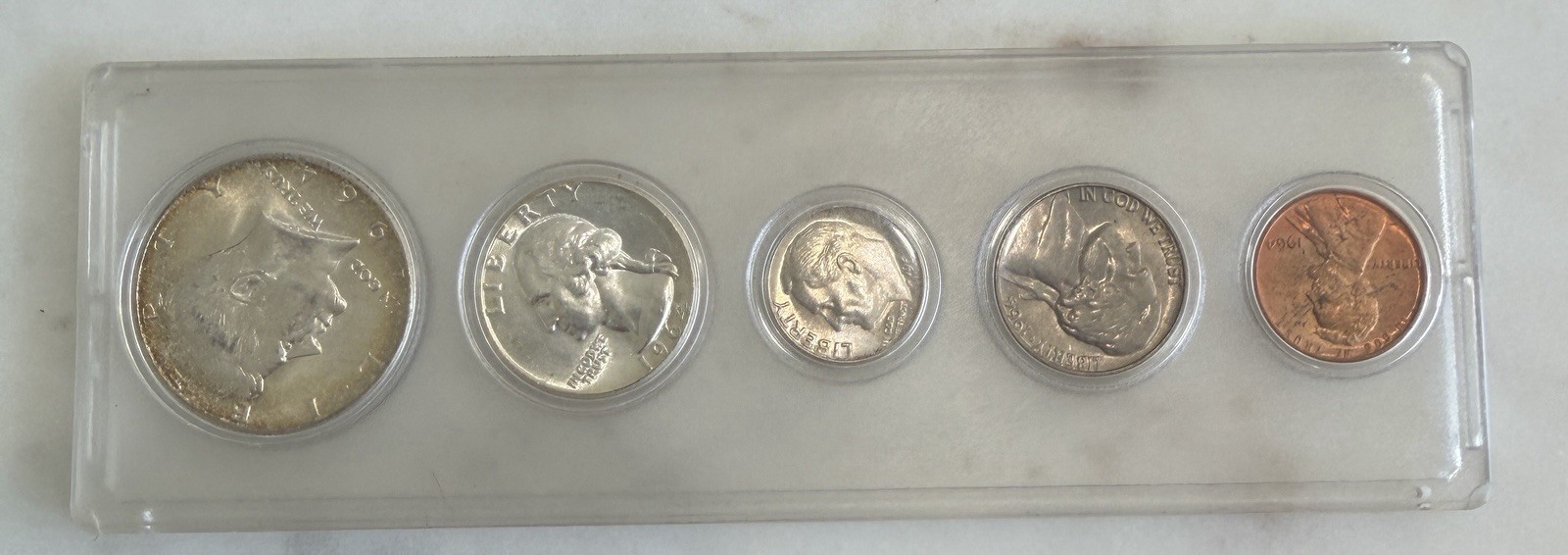 1964 US Mint Set 90% Silver Whitman Plastic Holder 5 Coins US Mint