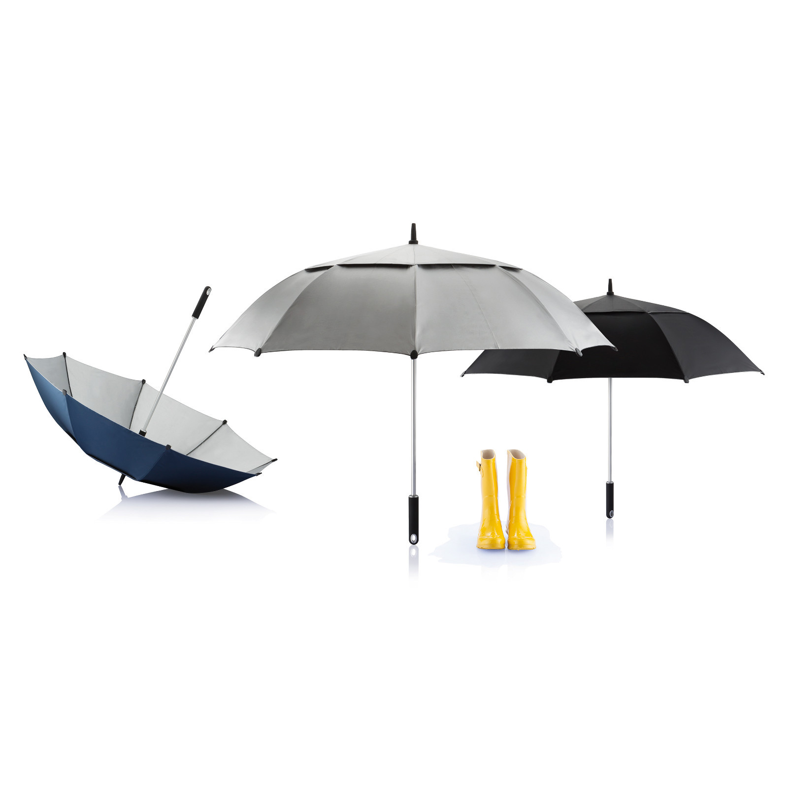 XD Hurricane Storm Umbrella (Black, Silver, Blue) Golf, Walking, Bride, Wedding