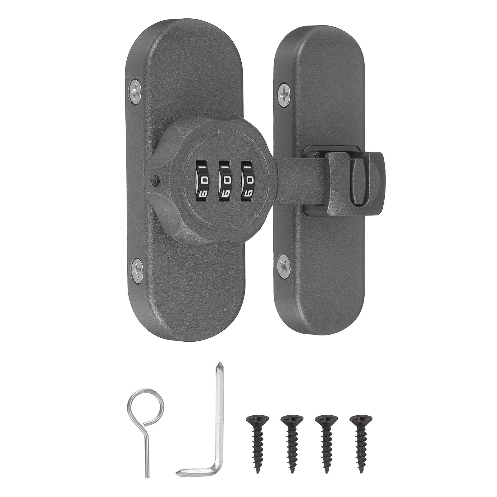 180/90 Degree Barn Door Lock 3 Digit Keyless Flip Latch Password Lock Gray