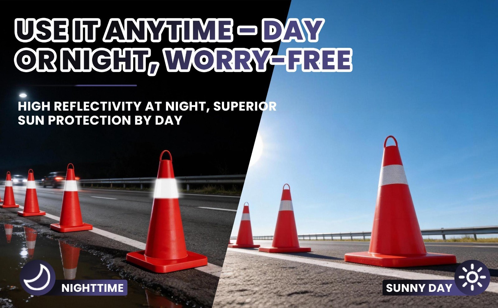 18in 20Pcs Traffic Safety Cone w/ Handle Stackable Design Road Cones w/Collar