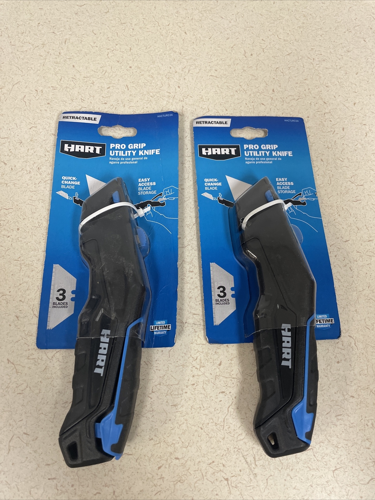 HART Pro Grip Retractable Utility Knife HHCTUR03A 3 blades storage hand 2pack