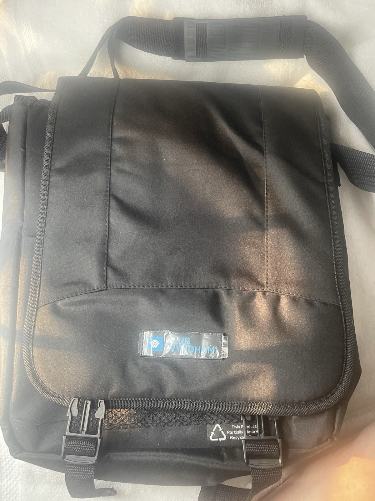 Windham Black Polyester Shoulder Messenger Bag Padded Partitions Solid