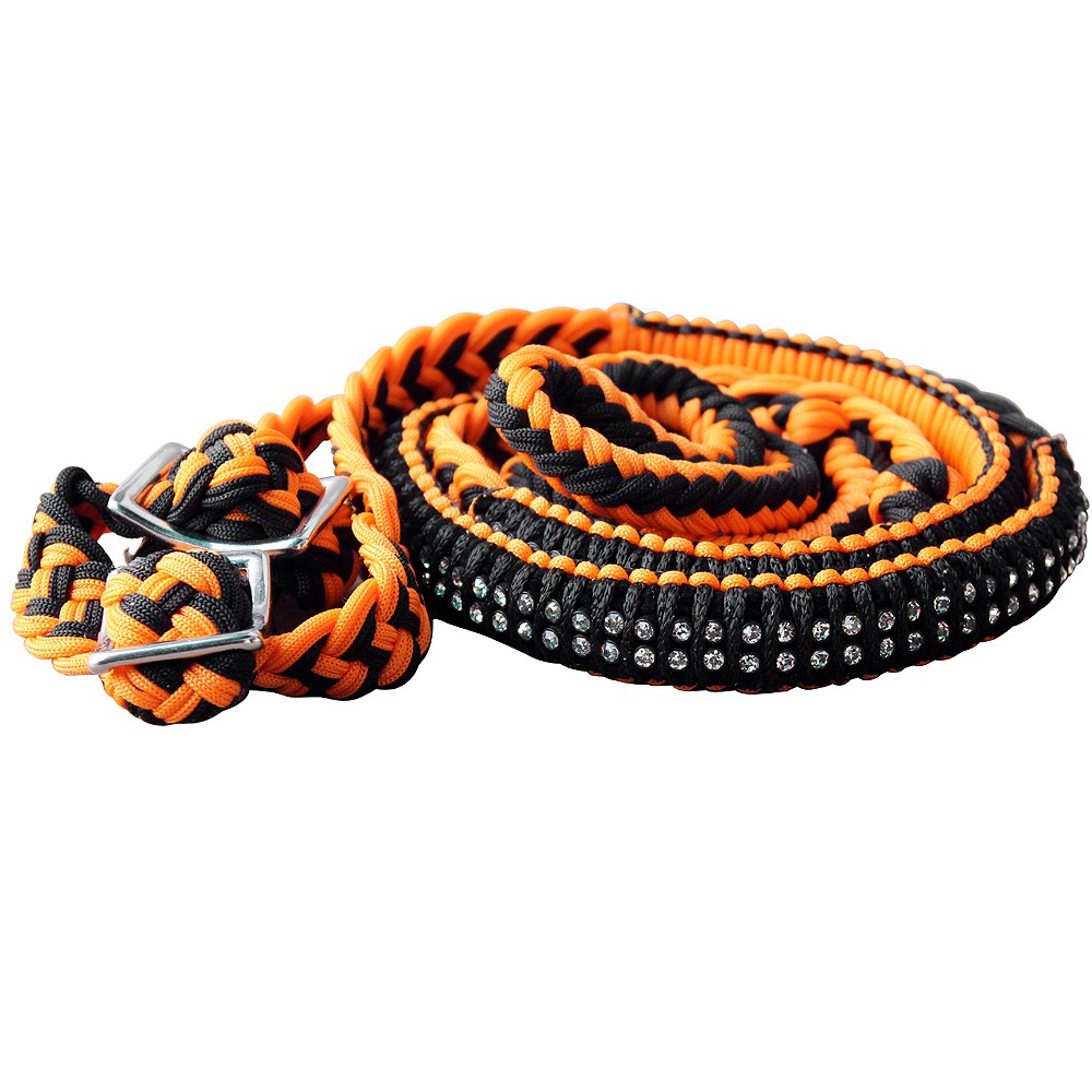 C-A128 1" X 8Ft Hilason Braided Poly Barrel Horse Racing Reins Flat Grip Knots