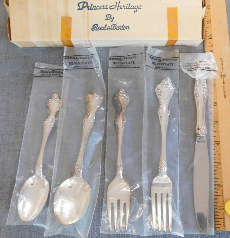 Vtg Reed Barton Princess Heritage Silverplate Flatware Five Piece Plce Settng #H