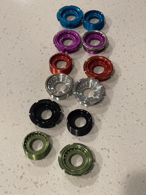 Aluminum English Standard Bottom Bracket Cups. Vintage. BSA with lock rings.
