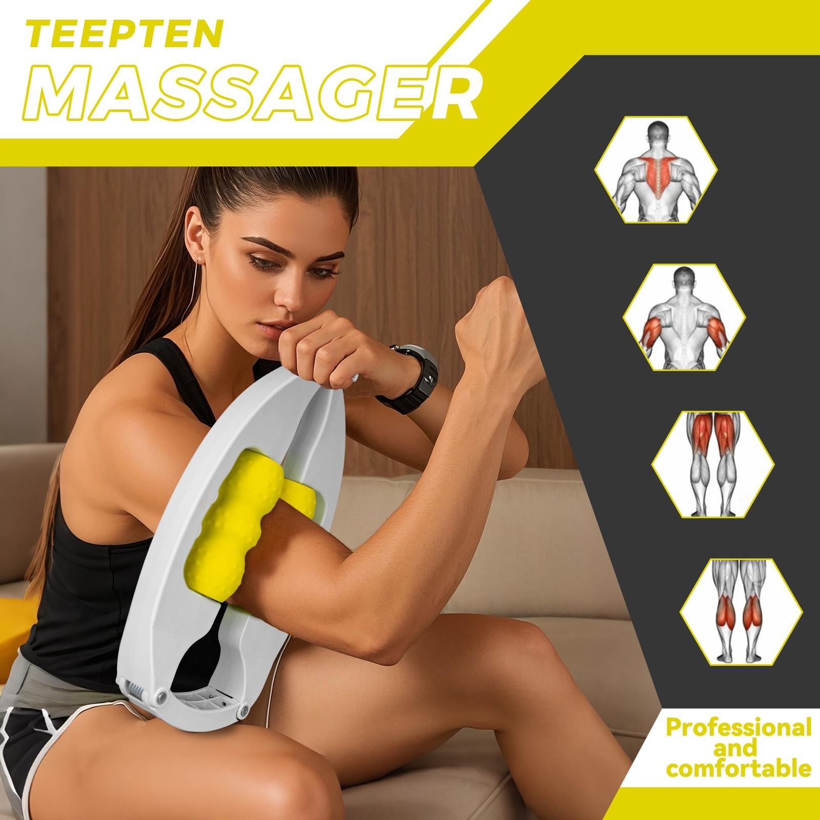 teepten Arm Massager & Forearm Massager, Adjustable Foam Roller, Yellow