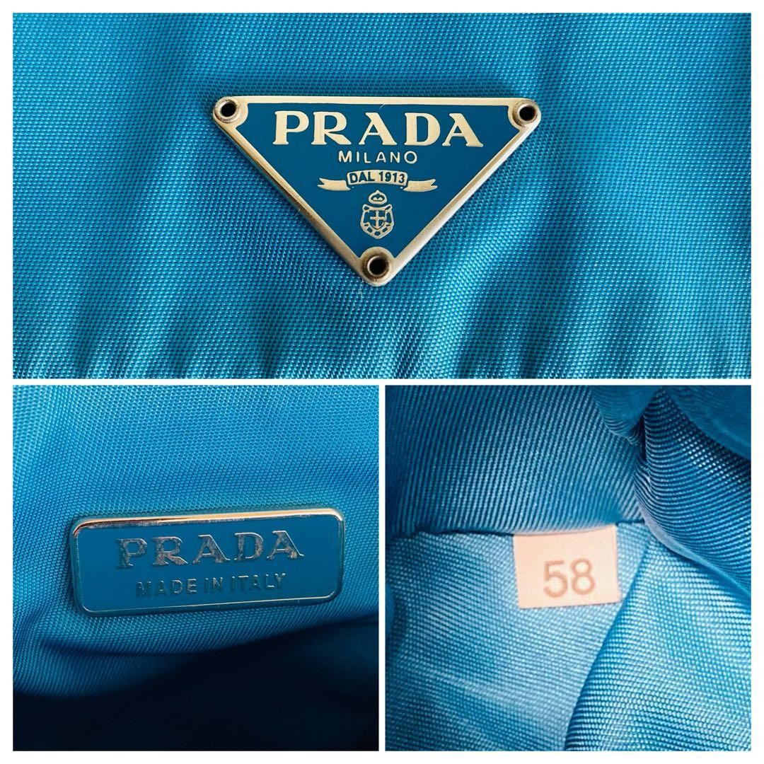 Prada Sacoche Small Shoulder Bag Water Blue Leather Used Authentic
