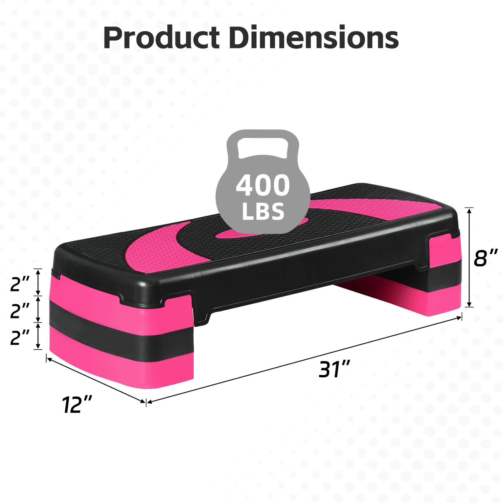 Adjustable Aerobic Stepper Workout Step with 4 Risers Exercise Platform Pink