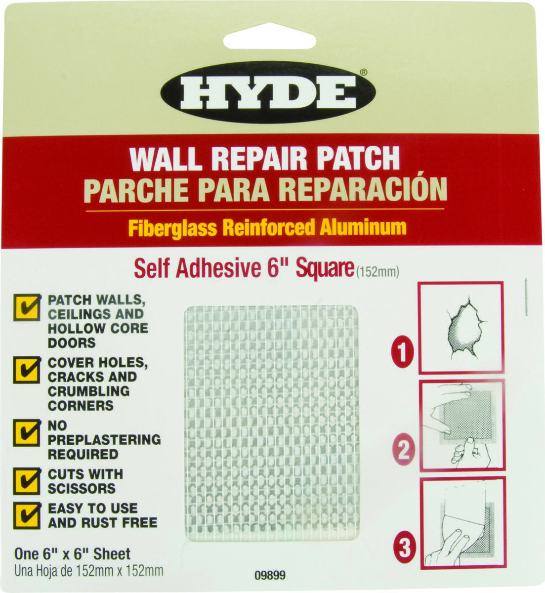 Hyde 09899 6" x 1/4" Wall Patch White