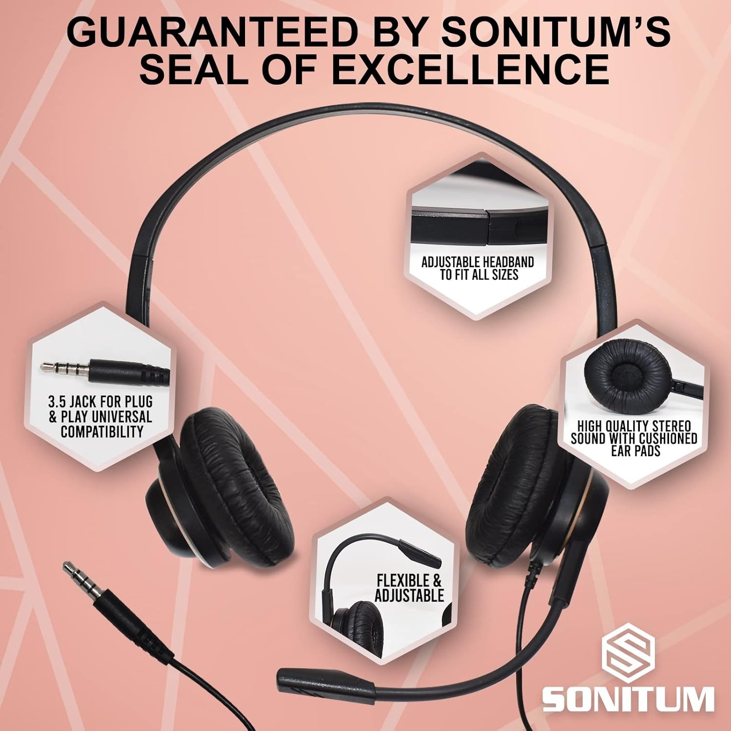 Headset with Microphone - Noise Canceling Computer Headset for Office, Meetin...