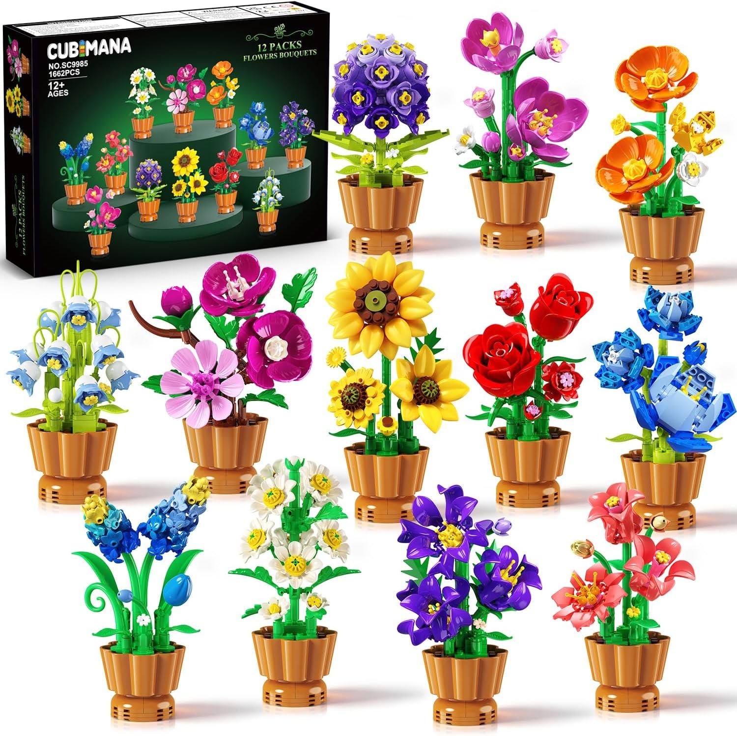 12 Pack Flowers Botanicals Collection 3.6MM Building Set for Adults Age 12+ |...