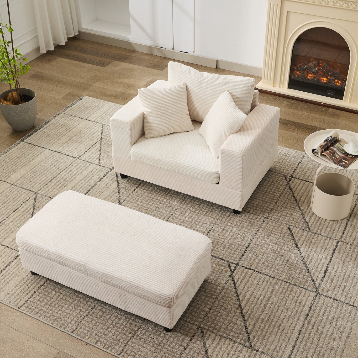 Modern Upholstered Chaise Lounge Armchair with Removable Ottoman for Living Room