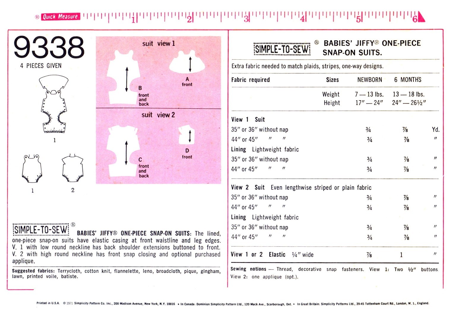 Snap-On Suits Pattern Unisex Toddler 1pc Simplicity 9338