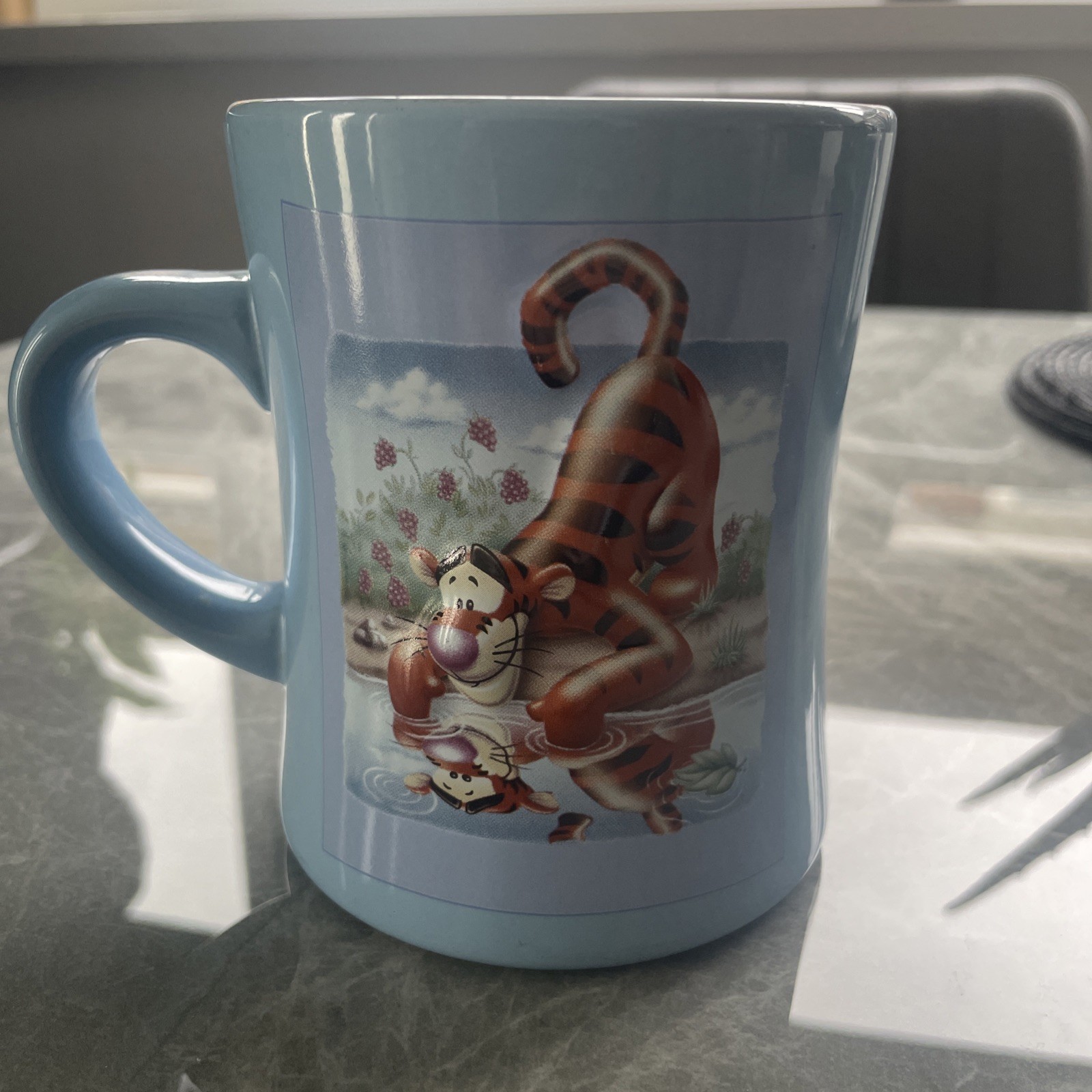 Blue Winnie the Pooh Tigger Mug Pond Reflection 3D Disney Store Cup