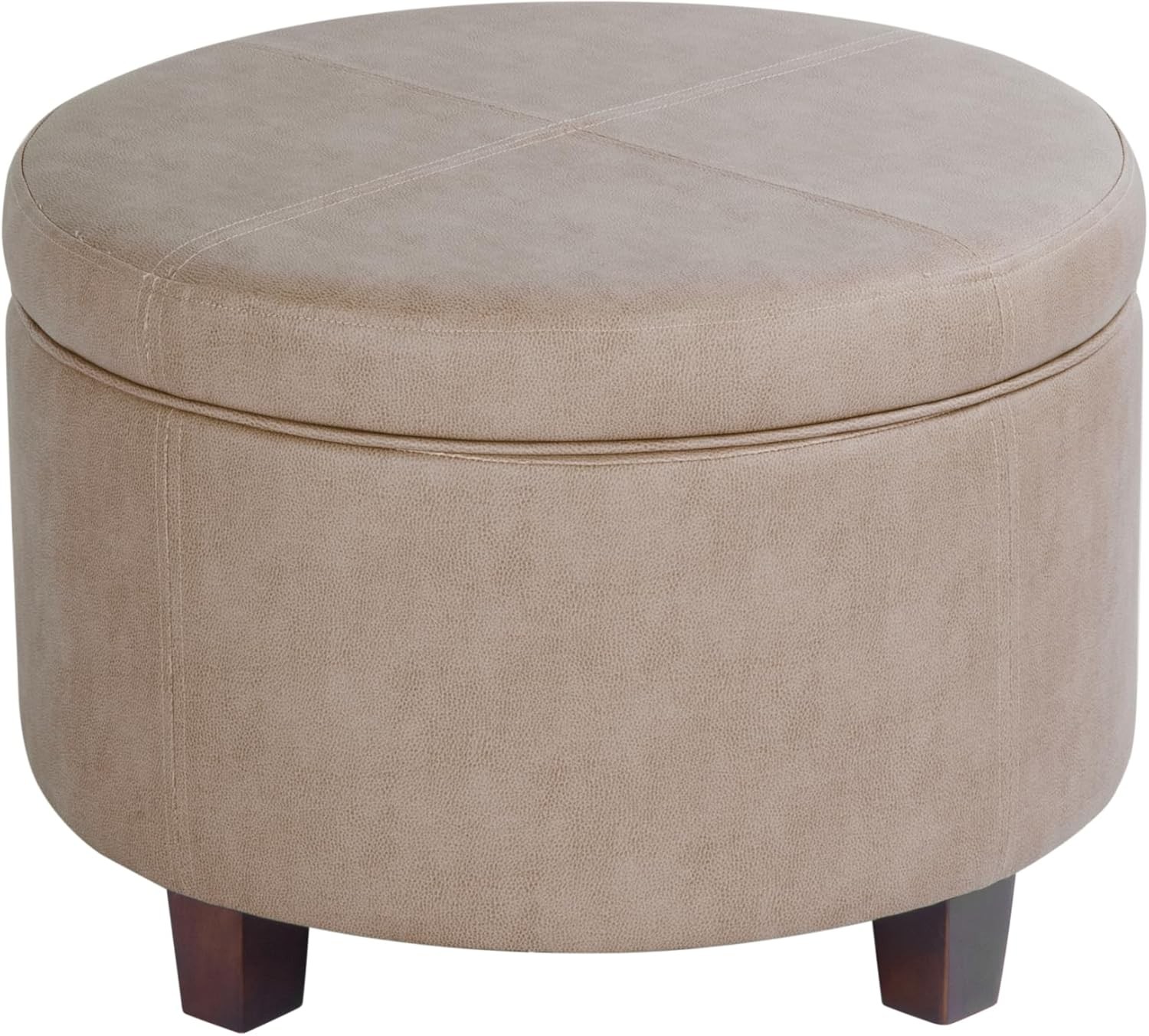 Homepop Home Decor | Upholstered Faux Leather Round Storage Ottoman | Ottoman