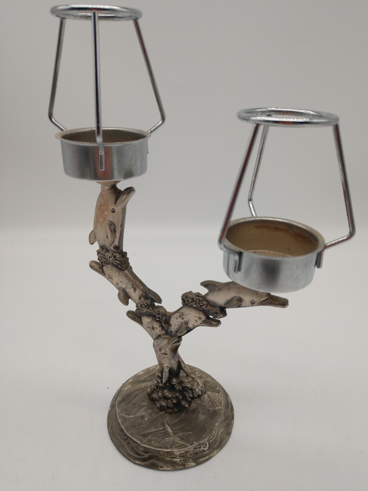 Dolphin Tealight Metal Double Lights Shades 10 inches tall 6 figurines waves