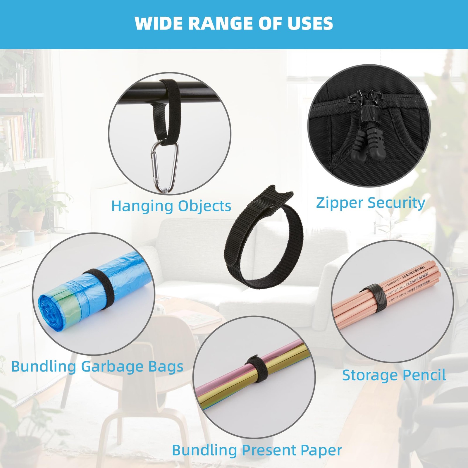 100 PCS Reusable Cable Ties with Hook and Loop, Multi-purpose Adjustable 8 In...