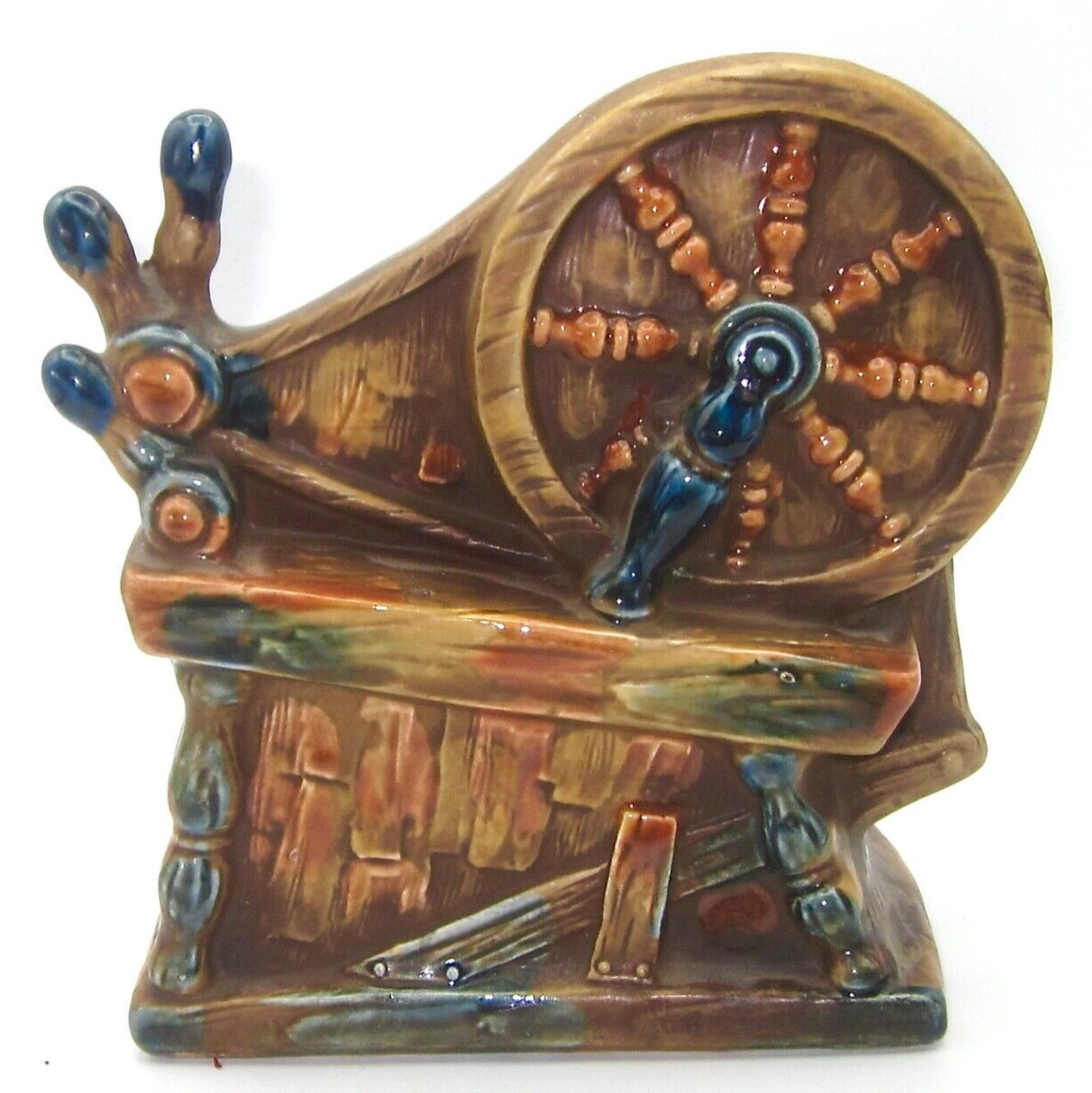 Spinning Wheel Planter 1960s Vintage Vase Lefton Ceramic 6 1/2" x 6 1/4"