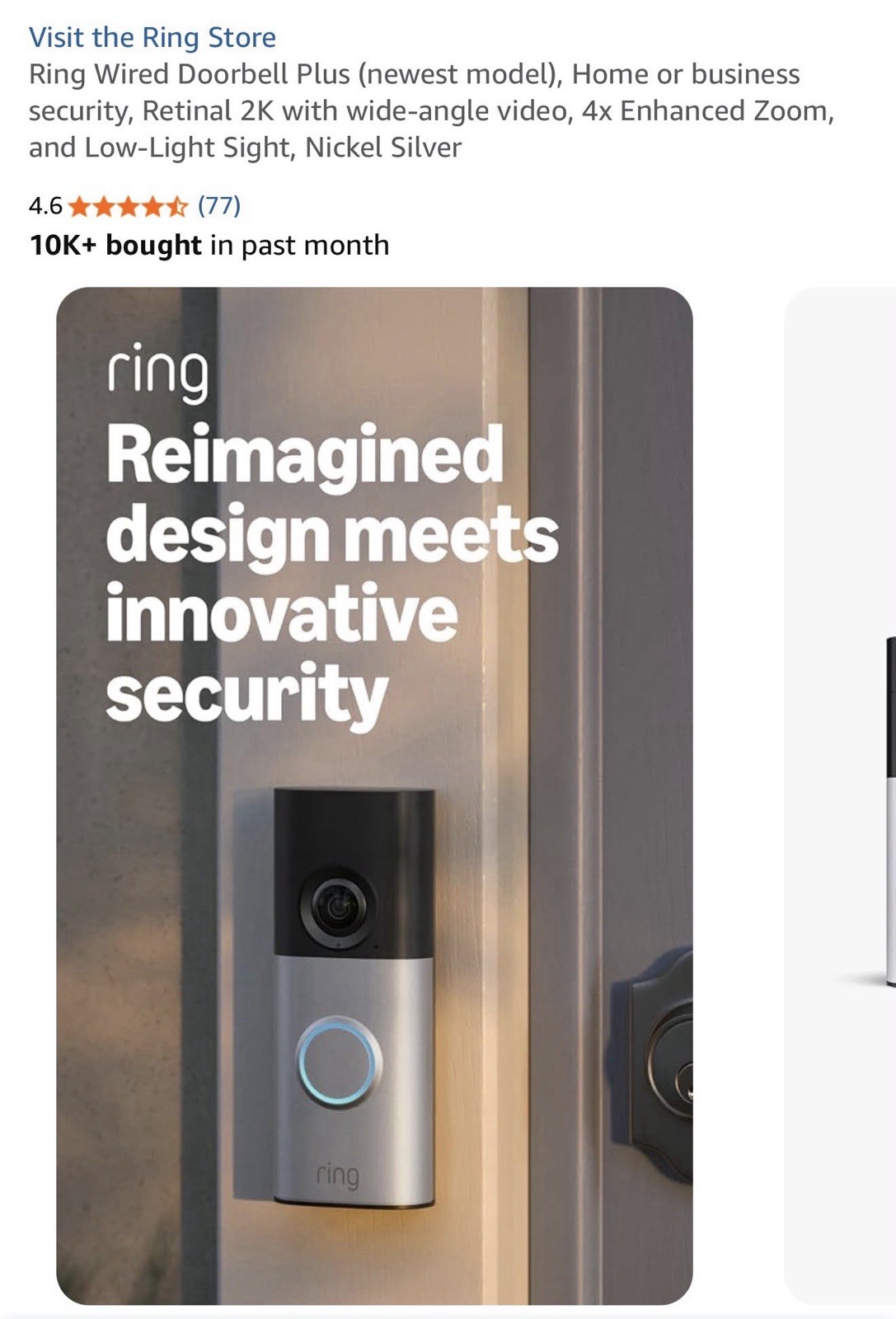 Ring Video Doorbell Camera Wi-Fi Wireless Battery Silver/Black w/ Mount