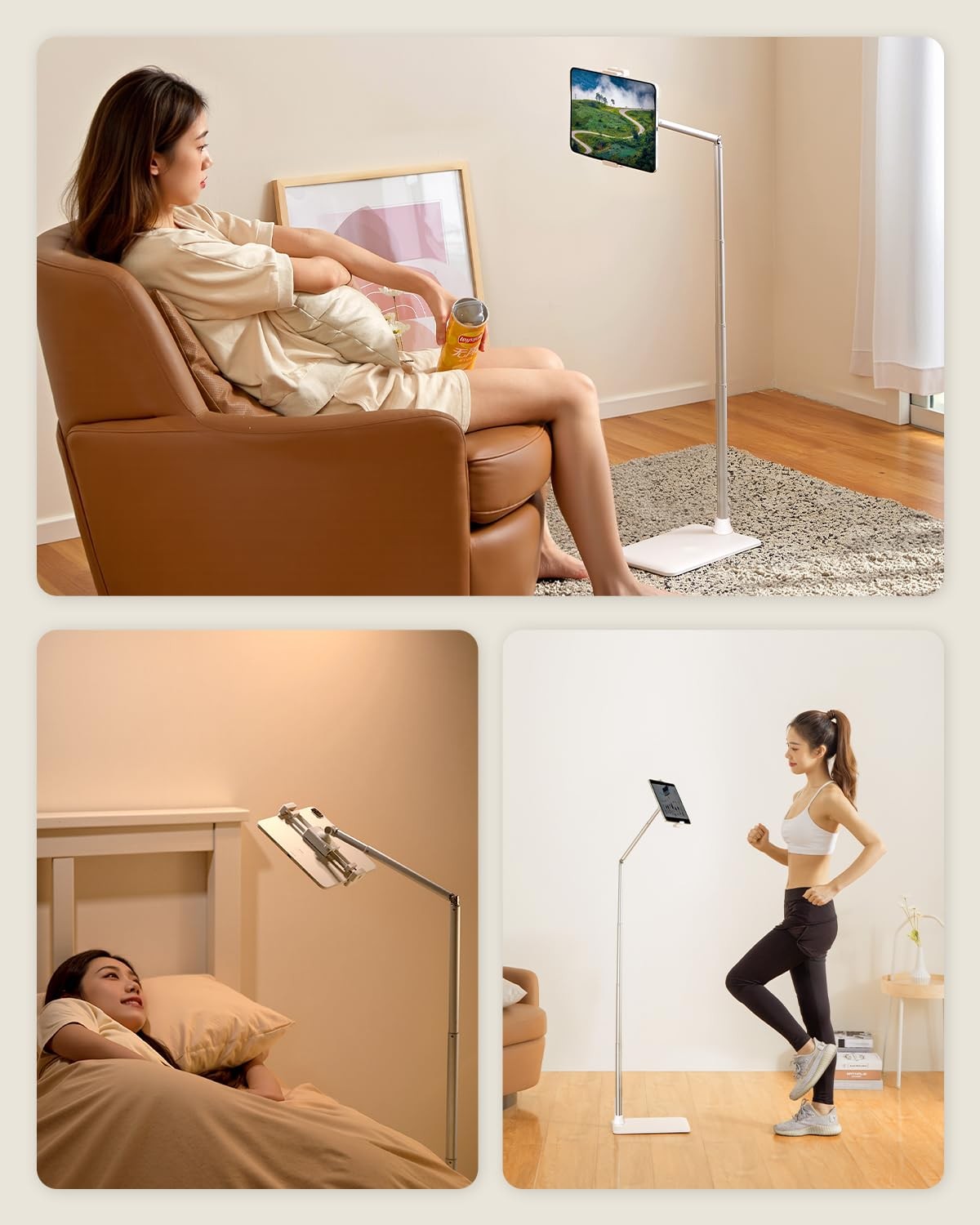 Tablet Floor Stand, Adjustable Ipad Holder for Bed & Sofa - 360° Rotating Long A