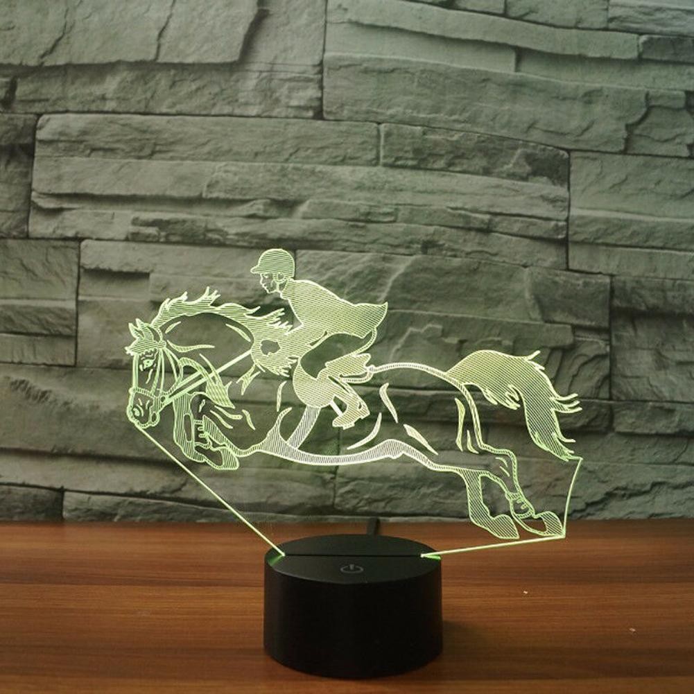 7 Color Changing 3D Illusion Night Light English Horse Riding USB Touch Gift x